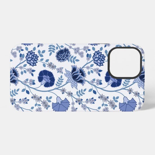 Jacobean Floral Big Pattern Blues op wit iPhone Hoesje (Achterkant horizontaal)