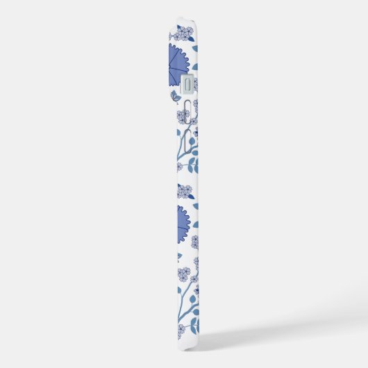 Jacobean Floral Big Pattern Blues op wit iPhone Hoesje (Linkerkant)