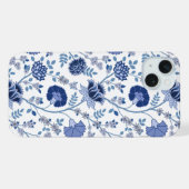 Jacobean Floral Big Pattern Blues op wit iPhone Hoesje (Achterkant horizontaal)