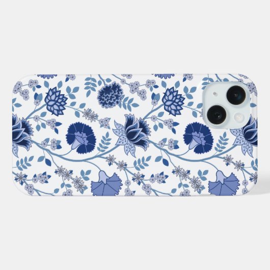 Jacobean Floral Big Pattern Blues op wit iPhone Hoesje (Achterkant horizontaal)