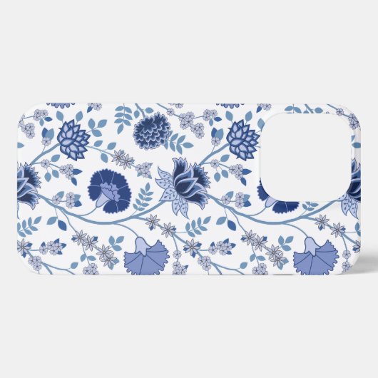 Jacobean Floral Big Pattern Blues op wit iPhone Hoesje (Achterkant horizontaal)