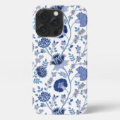 Jacobean Floral Big Pattern Blues op wit iPhone Hoesje (Achterkant)