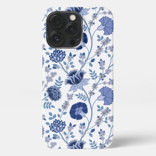 Jacobean Floral Big Pattern Blues op wit iPhone Hoesje (Achterkant)