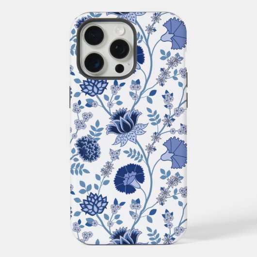 Jacobean Floral Big Pattern Blues op wit iPhone Hoesje (Achterkant)
