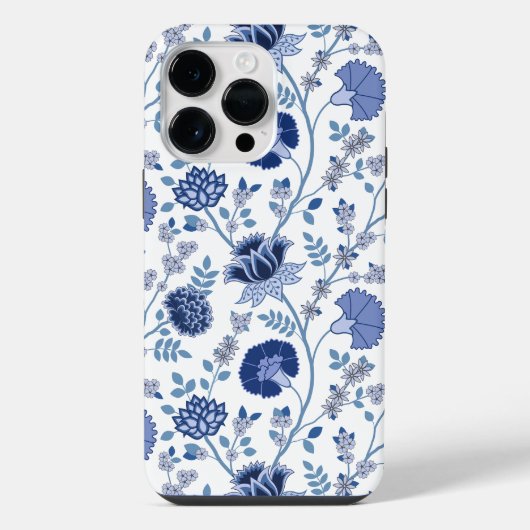 Jacobean Floral Big Pattern Blues op wit iPhone Hoesje (Achterkant)