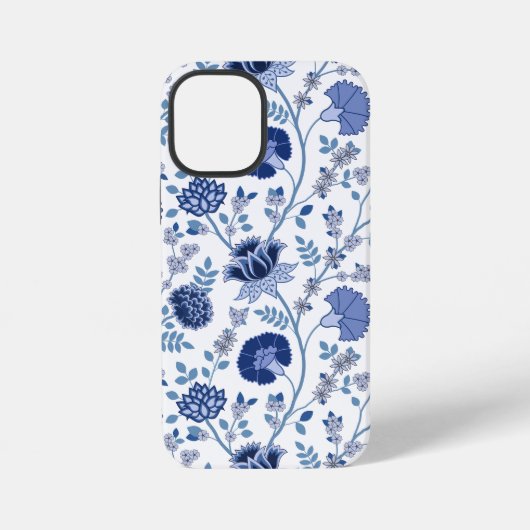 Jacobean Floral Big Pattern Blues op wit iPhone Hoesje (Achterkant)