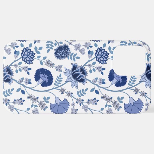 Jacobean Floral Big Pattern Blues op wit iPhone Hoesje (Achterkant horizontaal)
