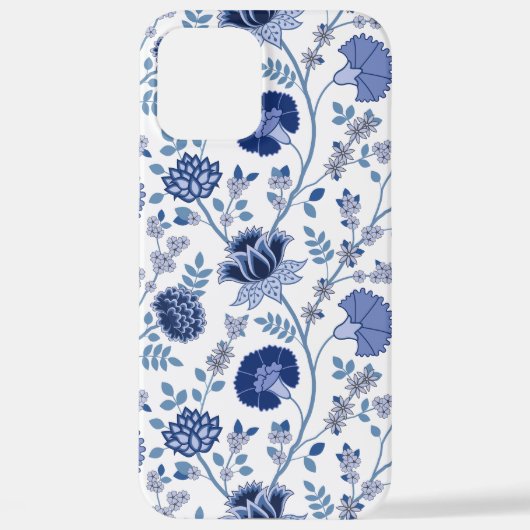 Jacobean Floral Big Pattern Blues op wit iPhone Hoesje (Achterkant)