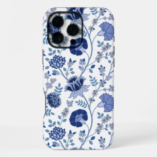 Jacobean Floral Big Pattern Blues op wit iPhone 16 Pro Max Hoesje