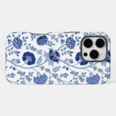 Jacobean Floral Big Pattern Blues op wit iPhone Hoesje (Achterkant horizontaal)