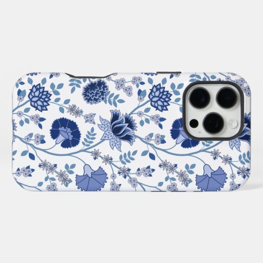 Jacobean Floral Big Pattern Blues op wit iPhone Hoesje (Achterkant horizontaal)