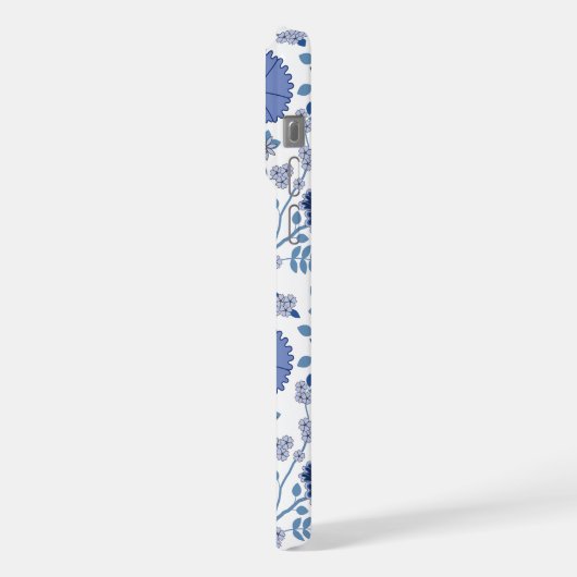 Jacobean Floral Big Pattern Blues op wit iPhone Hoesje (Linkerkant)