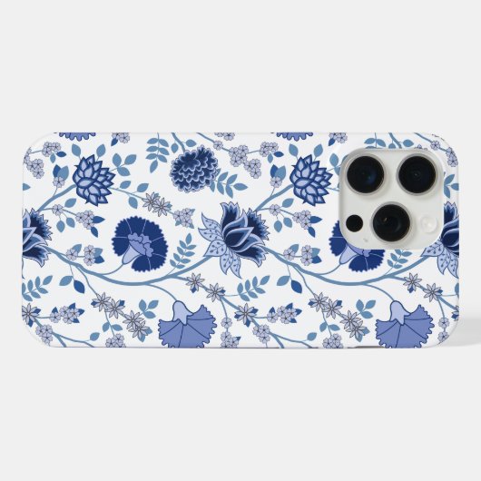 Jacobean Floral Big Pattern Blues op wit iPhone Hoesje (Achterkant horizontaal)