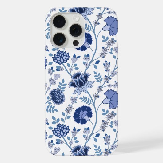 Jacobean Floral Big Pattern Blues op wit iPhone Hoesje (Achterkant)