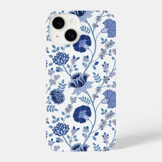 Jacobean Floral Big Pattern Blues op wit iPhone Hoesje (Achterkant)