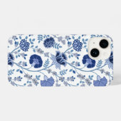 Jacobean Floral Big Pattern Blues op wit iPhone Hoesje (Achterkant horizontaal)