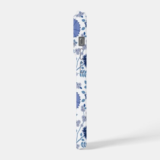 Jacobean Floral Big Pattern Blues op wit iPhone Hoesje (Linkerkant)