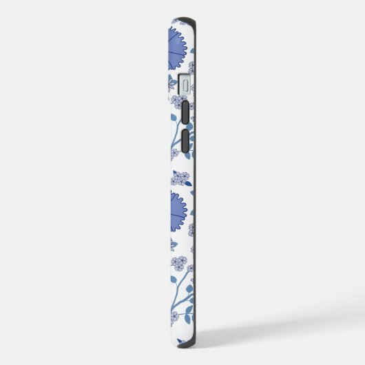 Jacobean Floral Big Pattern Blues op wit iPhone Hoesje (Linkerkant)