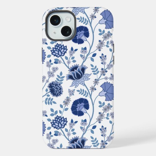 Jacobean Floral Big Pattern Blues op wit iPhone Hoesje (Achterkant)