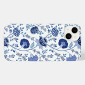 Jacobean Floral Big Pattern Blues op wit iPhone Hoesje (Achterkant horizontaal)