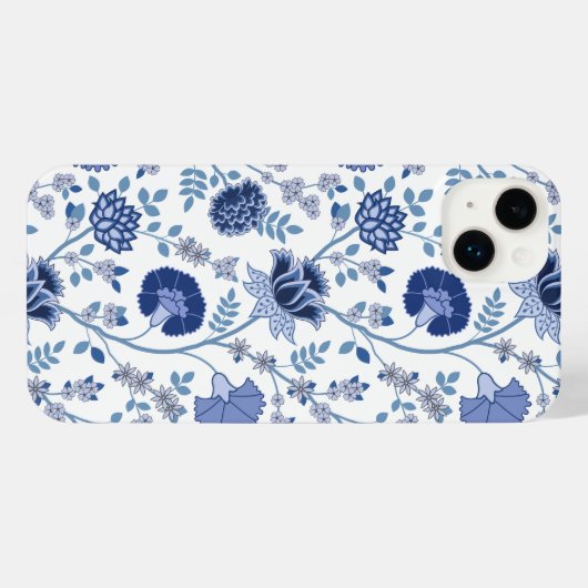 Jacobean Floral Big Pattern Blues op wit iPhone Hoesje (Achterkant horizontaal)