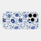 Jacobean Floral Big Pattern Blues op wit iPhone Hoesje (Achterkant horizontaal)