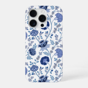 Jacobean Floral Big Pattern Blues op wit iPhone 16 Pro Hoesje