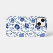 Jacobean Floral Big Pattern Blues op wit iPhone Hoesje (Achterkant horizontaal)