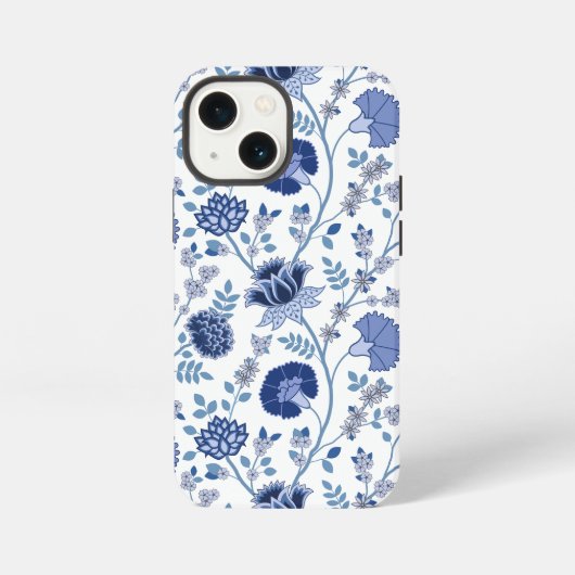 Jacobean Floral Big Pattern Blues op wit iPhone Hoesje (Achterkant)