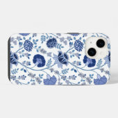 Jacobean Floral Big Pattern Blues op wit iPhone Hoesje (Achterkant horizontaal)