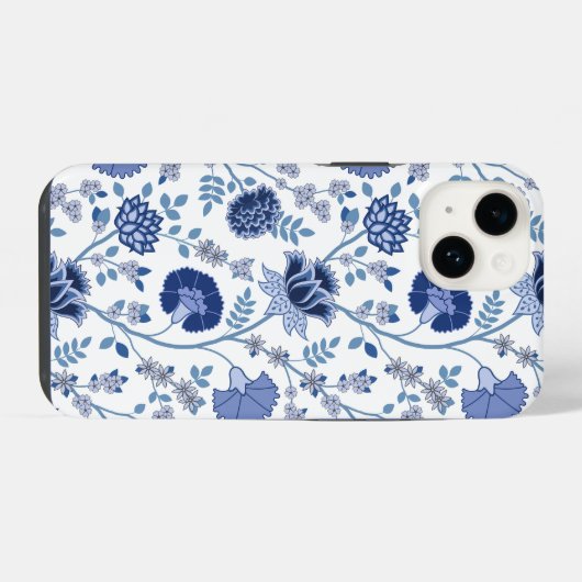 Jacobean Floral Big Pattern Blues op wit iPhone Hoesje (Achterkant horizontaal)