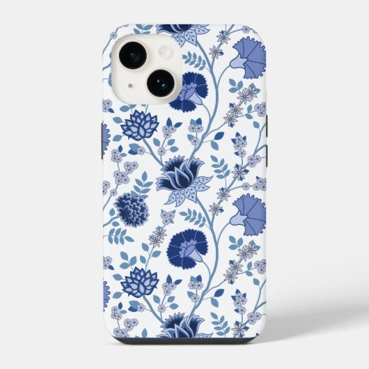 Jacobean Floral Big Pattern Blues op wit iPhone Hoesje (Achterkant)