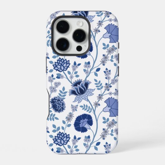 Jacobean Floral Big Pattern Blues op wit iPhone Hoesje (Achterkant)