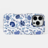 Jacobean Floral Big Pattern Blues op wit iPhone Hoesje (Achterkant horizontaal)