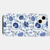 Jacobean Floral Big Pattern Blues op wit iPhone Hoesje (Achterkant horizontaal)