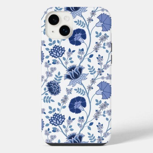 Jacobean Floral Big Pattern Blues op wit iPhone Hoesje (Achterkant)