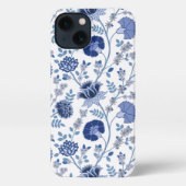 Jacobean Floral Big Pattern Blues op wit iPhone Hoesje (Achterkant)