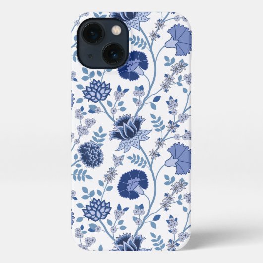 Jacobean Floral Big Pattern Blues op wit iPhone Hoesje (Achterkant)