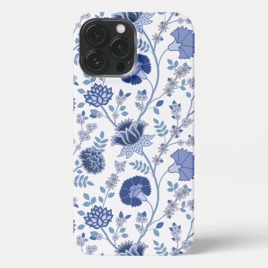 Jacobean Floral Big Pattern Blues op wit iPhone Hoesje (Achterkant)