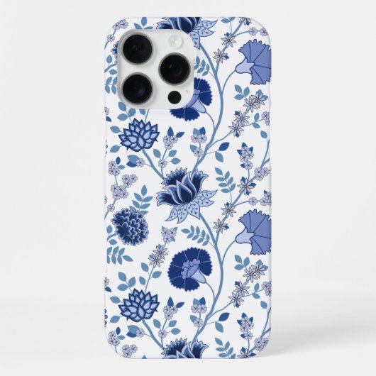 Jacobean Floral Big Pattern Blues op wit iPhone Hoesje (Achterkant)