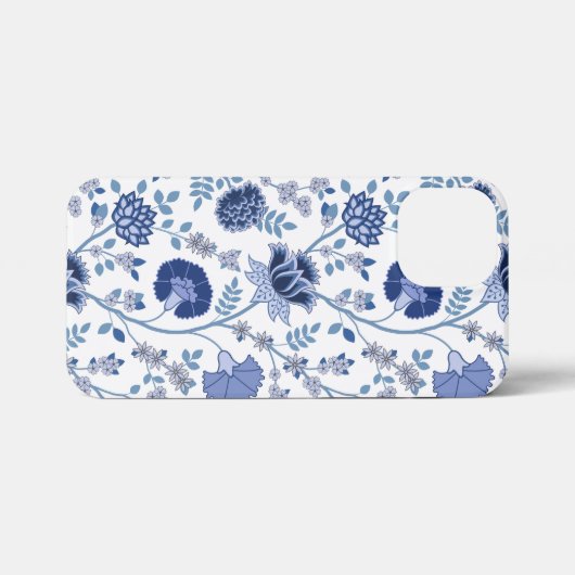 Jacobean Floral Big Pattern Blues op wit iPhone Hoesje (Achterkant horizontaal)