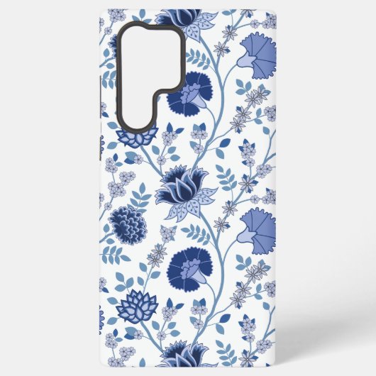 Jacobean Floral Big Pattern Blues op wit Samsung Galaxy Hoesje (Achterkant)