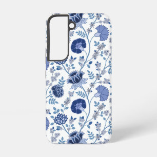 Jacobean Floral Big Pattern Blues op wit Samsung Galaxy Hoesje