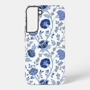 Jacobean Floral Big Pattern Blues op wit Samsung Galaxy Hoesje