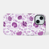 Jacobean Floral Big Pattern Pinks op wit iPhone 15 Case (Achterkant horizontaal)
