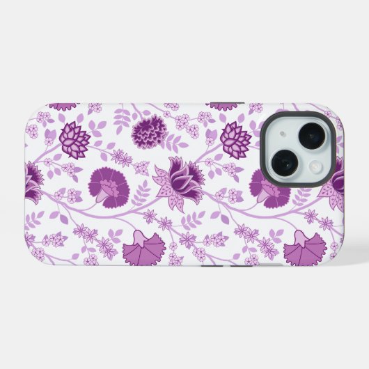 Jacobean Floral Big Pattern Pinks op wit iPhone 15 Case (Achterkant horizontaal)