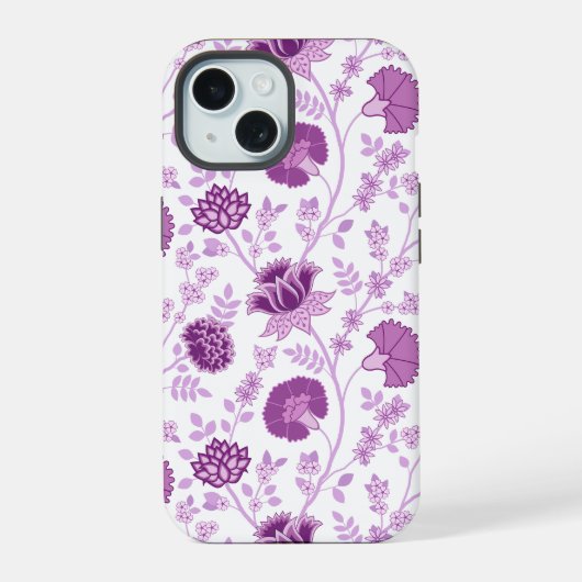 Jacobean Floral Big Pattern Pinks op wit iPhone 15 Case (Achterkant)