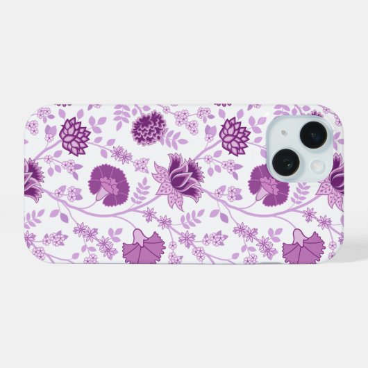 Jacobean Floral Big Pattern Pinks op wit iPhone 15 Case (Achterkant horizontaal)