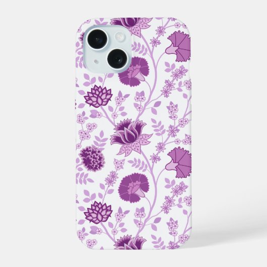 Jacobean Floral Big Pattern Pinks op wit iPhone 15 Case (Achterkant)