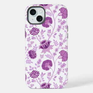 Jacobean Floral Big Pattern Pinks op wit iPhone 15 Plus Case